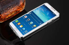 Луксозен алуминиев бъмпър с твърд гръб огледален за Samsung Galaxy Note 3 Neo N7505 сребрист